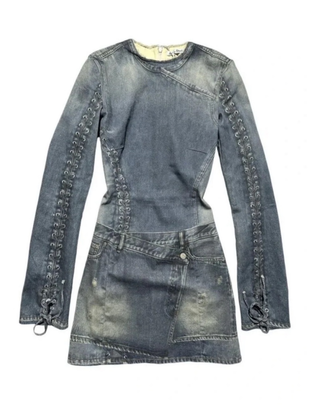 Edgy Denim-Look Dress Casual Party Mini - Picture 7 of 13